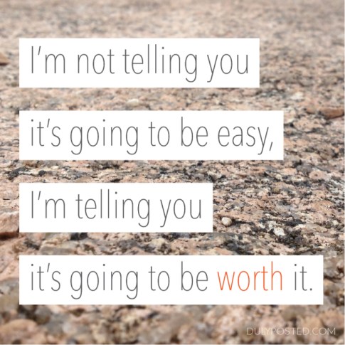 I'm not telling you it's going to be easy. I'm telling you it's going to be worth it