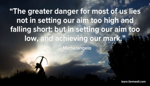 The greater danger for most of us lies not in setting our aim too high and falling short; but in setting our aim too low, and achieving our mark